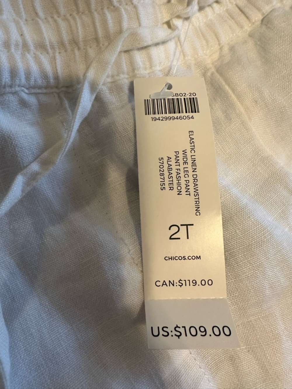 Chico's White Elastic Waist Linen Pants with Two (2) Front Pockets. - Picture 3 of 5
